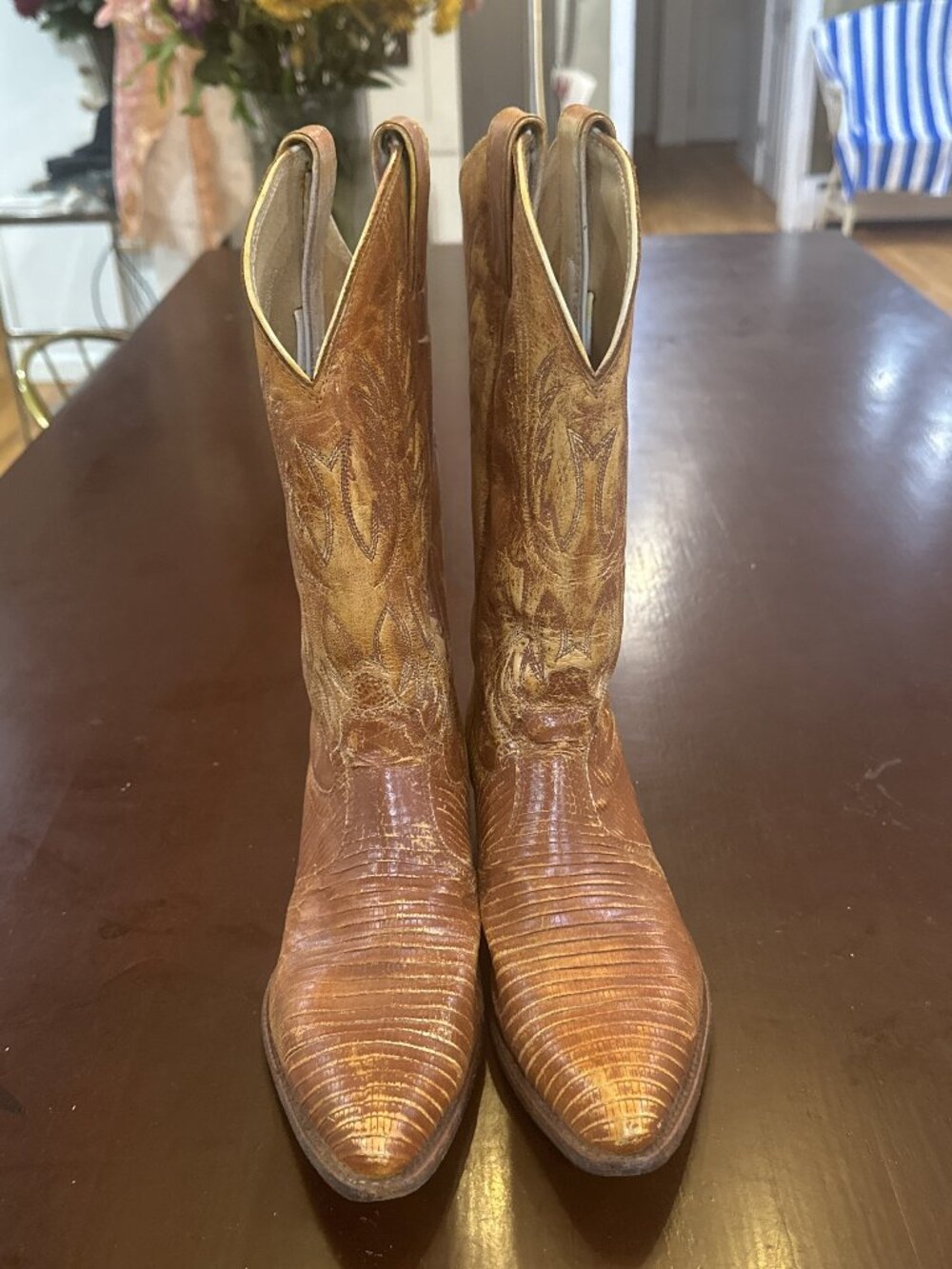 Justin W5112 Womens Lizard Western Cowboy Boots Tan Cognac Size 7B USA
